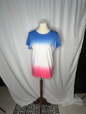 Vineyard Vines Ombre Tee | Blue White Pink Whale Logo Shirt | Size L